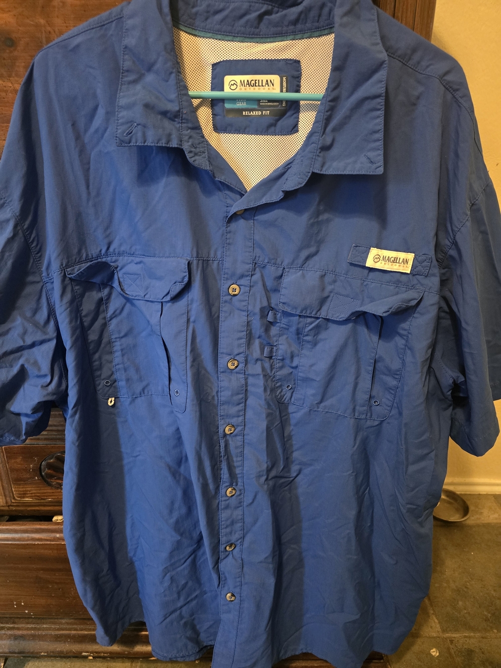 Magellan Outdoors Blue Relaxed Fit Fishing Shirt with Mesh Lining